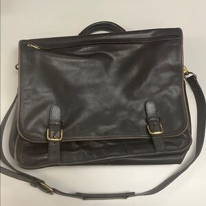 Coach Black Leather Briefcase w/ strap - vintage vibes brass metal /  preowned